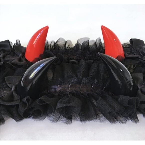 Gothic Lolita Headdress Lace Devil Horns Cosplay Headbands Hair band - Picture 3 of 3